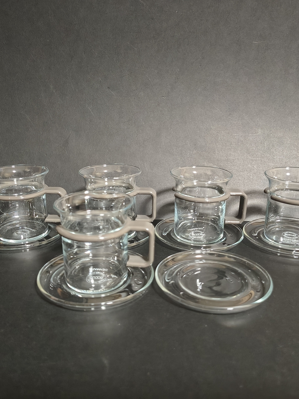 5 Bodum Bistro Demitasse Espresso 2.5” Cups with Gray Handles & 6 Glass Coasters